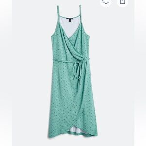 41 Hawthorn Green Sheath Faux Wrap Midi Dress Spaghetti Strap